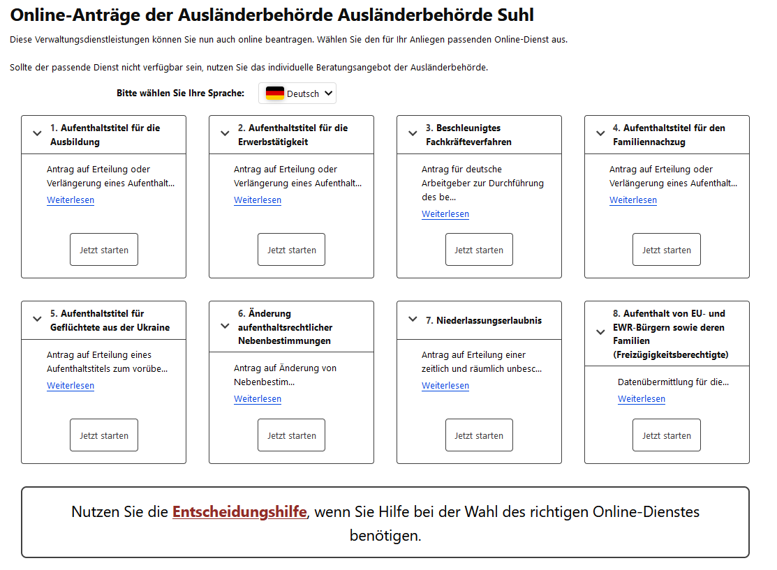 Online-Anträgen der Ausländerbehörde